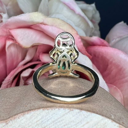 Frog ring 14k yellow gold, lucky frog ring forggy ring frog jewelry pear cut emerald good luck frog ring cute frog ring gold frog ring #7789