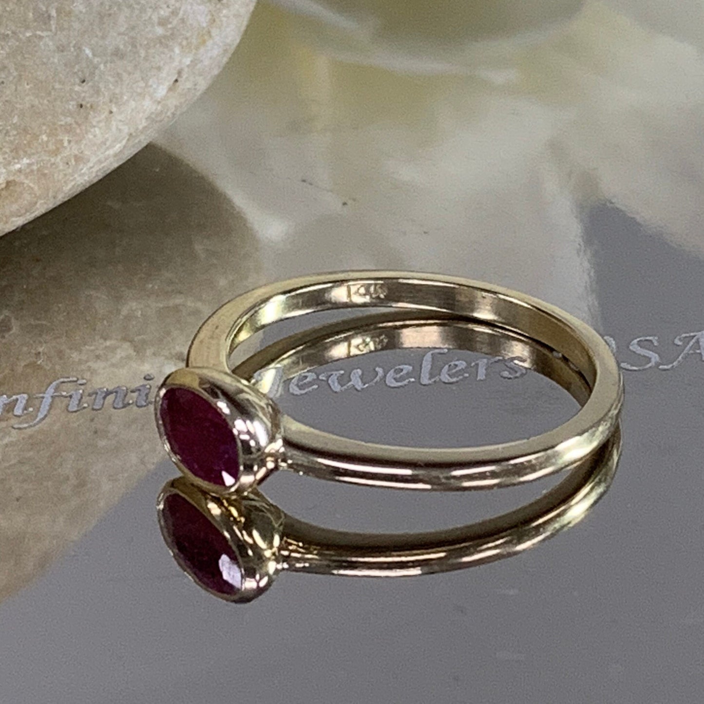 Ruby Stacking Ring With East to West Oval, Minimalist Ruby Ring, 14k Gold Stacking Ring, Delicate Ruby Ring, Bezel Set Stacking Ring  #5856