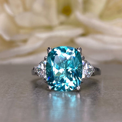 Elongated Cushion Paraiba And Moissanite Engagement Ring,   14k Gold Blue Paraiba Wedding Ring, Moissanite Ring   #6342