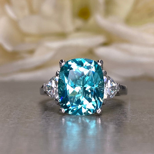 Elongated Cushion Paraiba And Moissanite Engagement Ring,   14k Gold Blue Paraiba Wedding Ring, Moissanite Ring   #6342