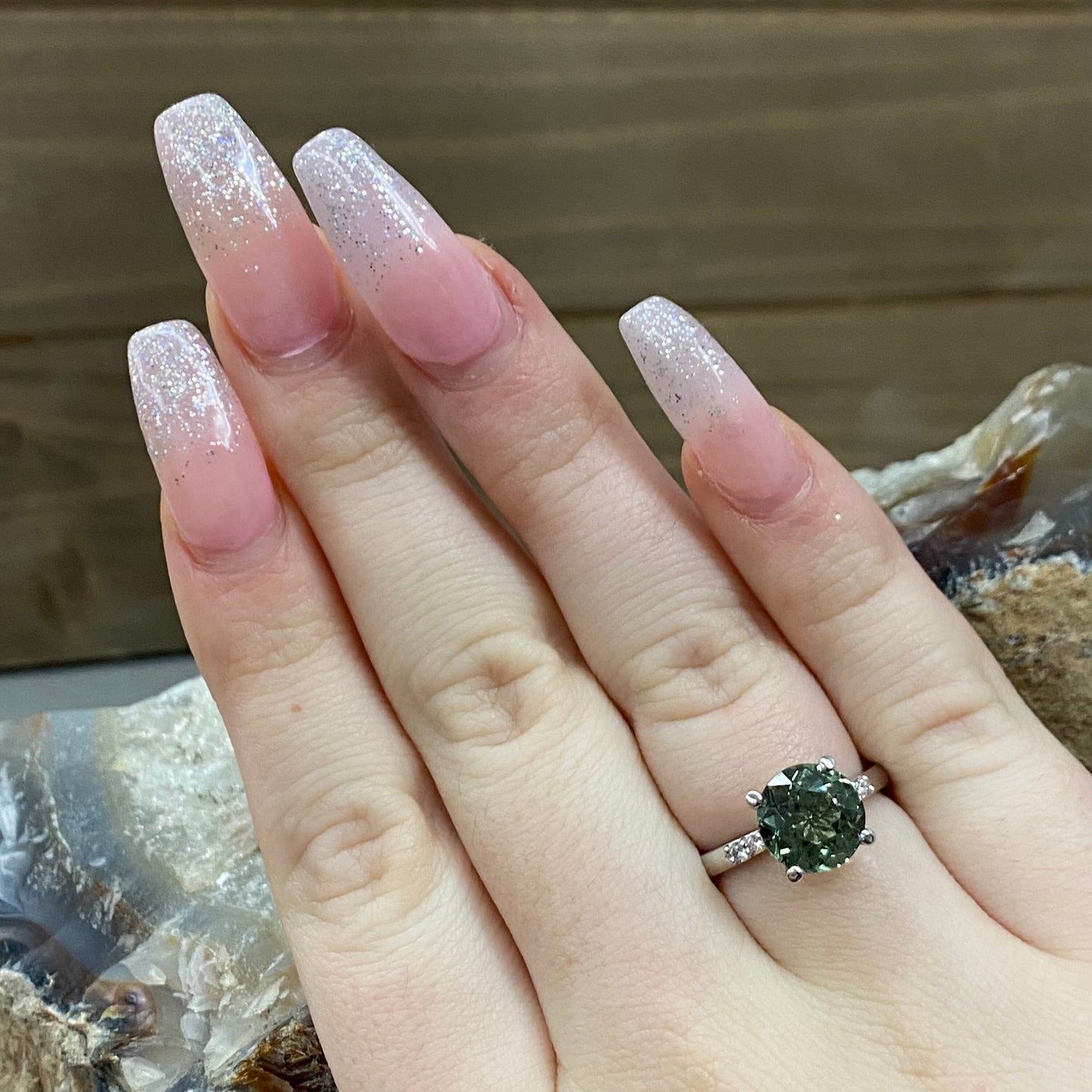 Green Sapphire Round Shaped Engagement Ring 14k Gold Ring , Round Shape Green Sapphire Solitaire Engagement Rings , Green Sapphire Ring 7256