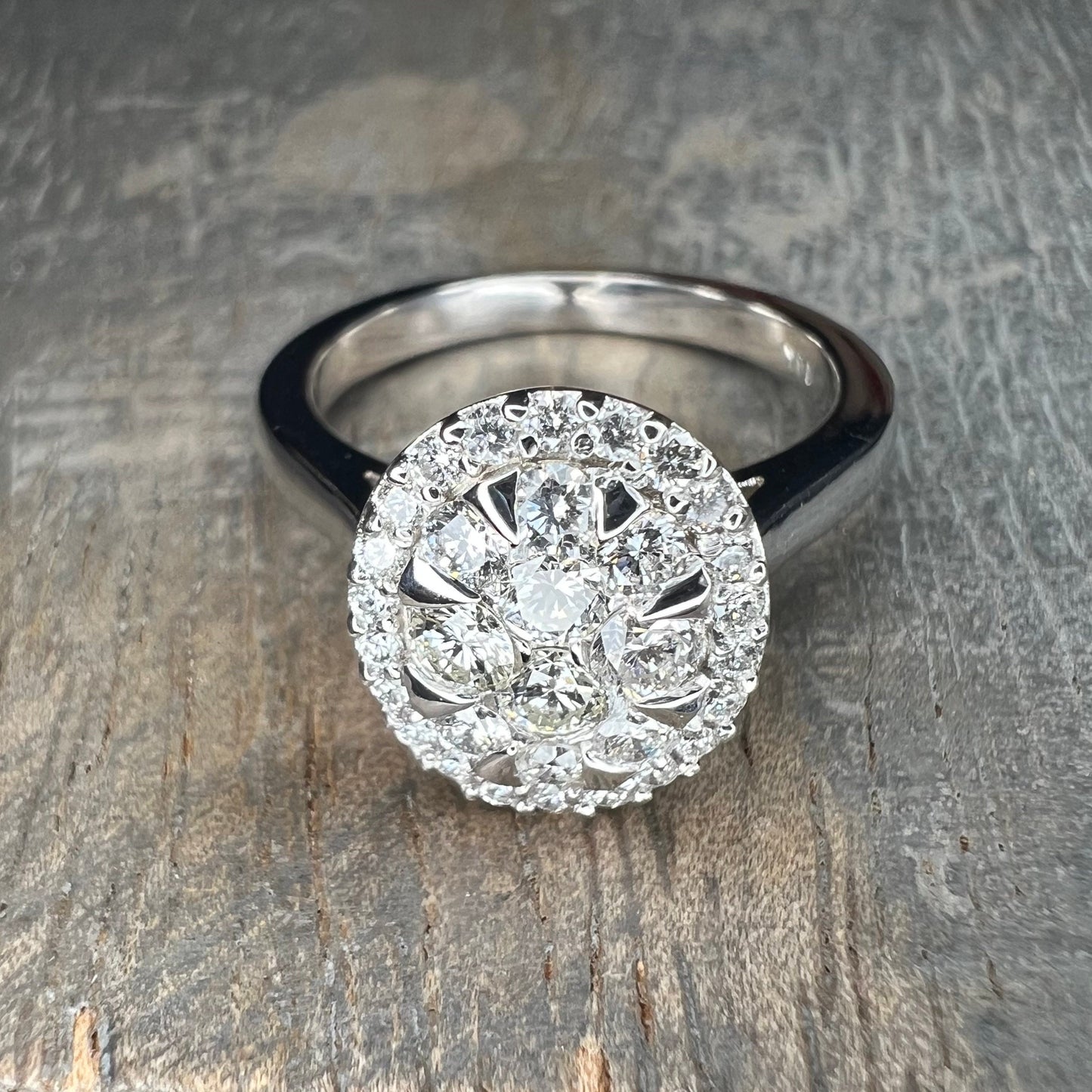 Diamond cluster ring 14k white gold, right hand ring unique cluster engagement ring, diamond wedding Bridal Anniversary gift for women #7780