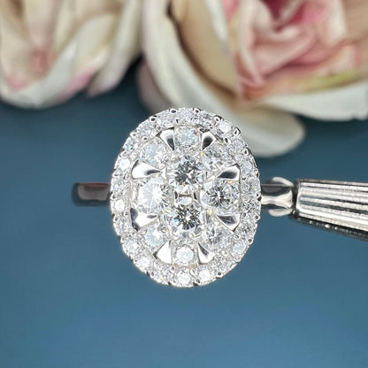 Diamond cluster ring 14k white gold, right hand ring unique cluster engagement ring, diamond wedding Bridal Anniversary gift for women #7780