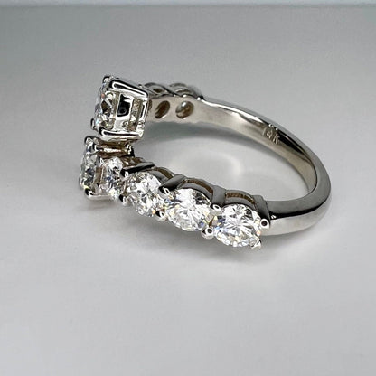 Toi Et Moi Bypass Ring White Gold Round Moissanite Bypass Ring For Women Dainty Ring Unique Promise Anniversary Bridal Wedding Ring, #7802