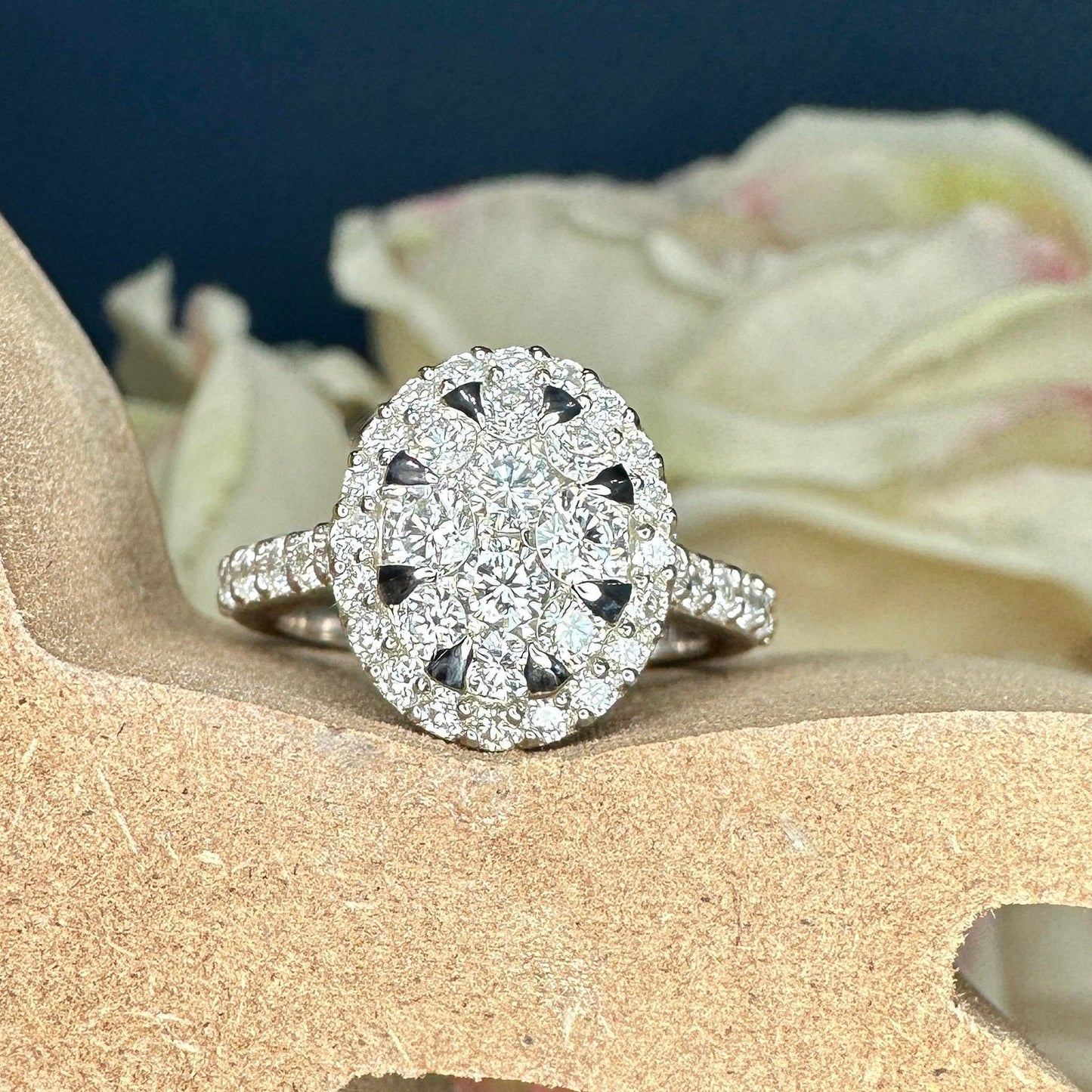 Diamond cluster ring 14k white gold, right hand ring unique cluster engagement ring, diamond wedding Bridal Anniversary gift for women #7788