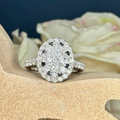 Diamond cluster ring 14k white gold, right hand ring unique cluster engagement ring, diamond wedding Bridal Anniversary gift for women #7788