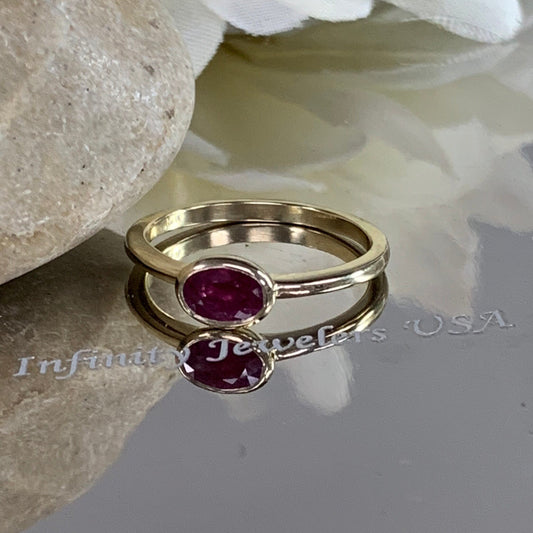 Ruby Stacking Ring With East to West Oval, Minimalist Ruby Ring, 14k Gold Stacking Ring, Delicate Ruby Ring, Bezel Set Stacking Ring  #5856