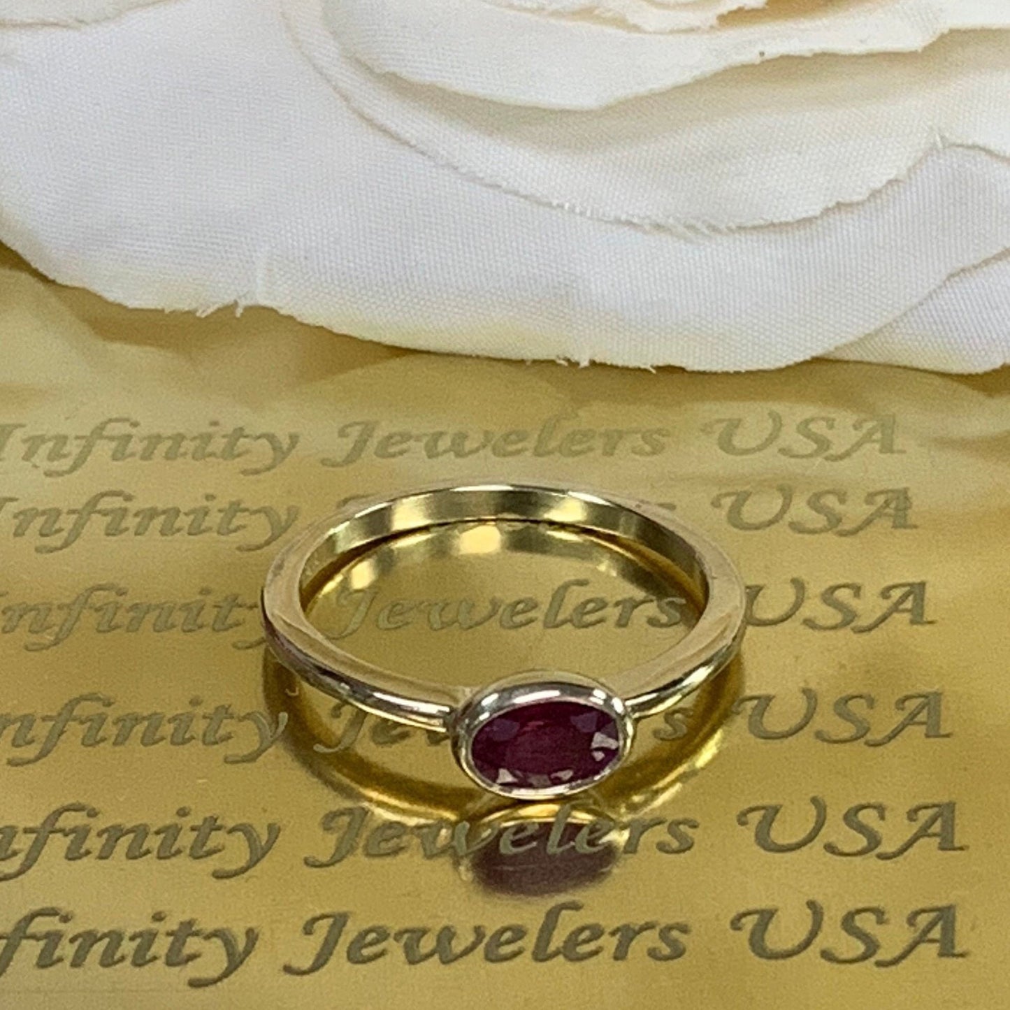Ruby Stacking Ring With East to West Oval, Minimalist Ruby Ring, 14k Gold Stacking Ring, Delicate Ruby Ring, Bezel Set Stacking Ring  #5856