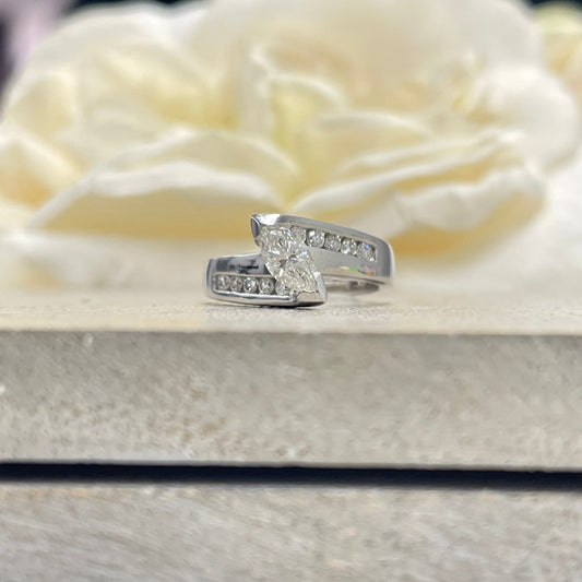 Marquis Diamond Engagement Ring 14K White Gold  Real Diamond Engagement Ring Marquis Cut , Bezel Set Diamond Promise Anniversary Ring  #3415
