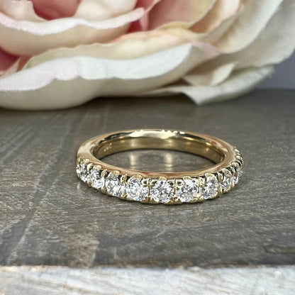 Moissanite stacking wedding band 14k white for yellow gold, dainty half eternity wedding band, matching eternity band stacking rings,  #7804