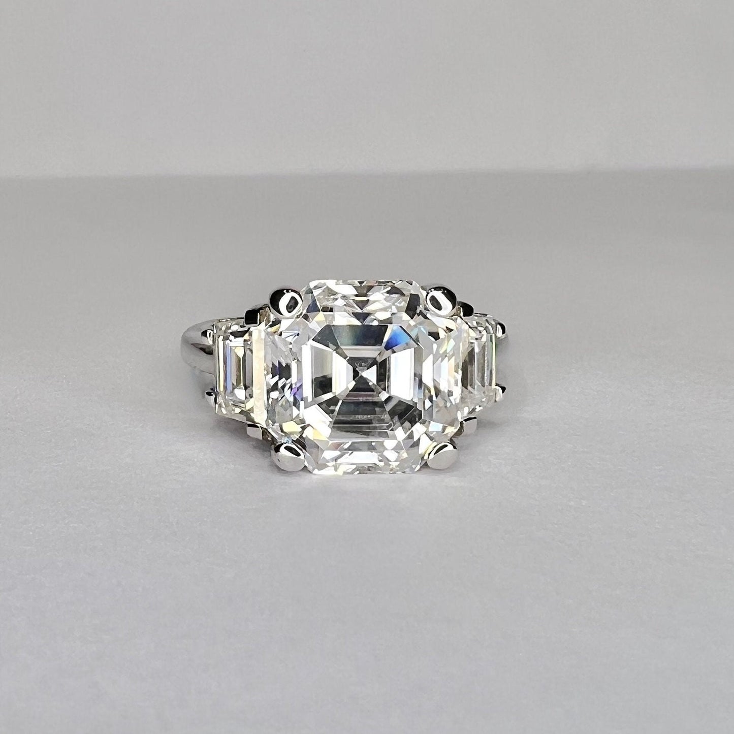 Moissanite Engagement Rings Asscher Cut Three Stone  14K Solid Gold Ring For Women, #7010 Vintage Unique Engagement Ring Bridal Promise Ring