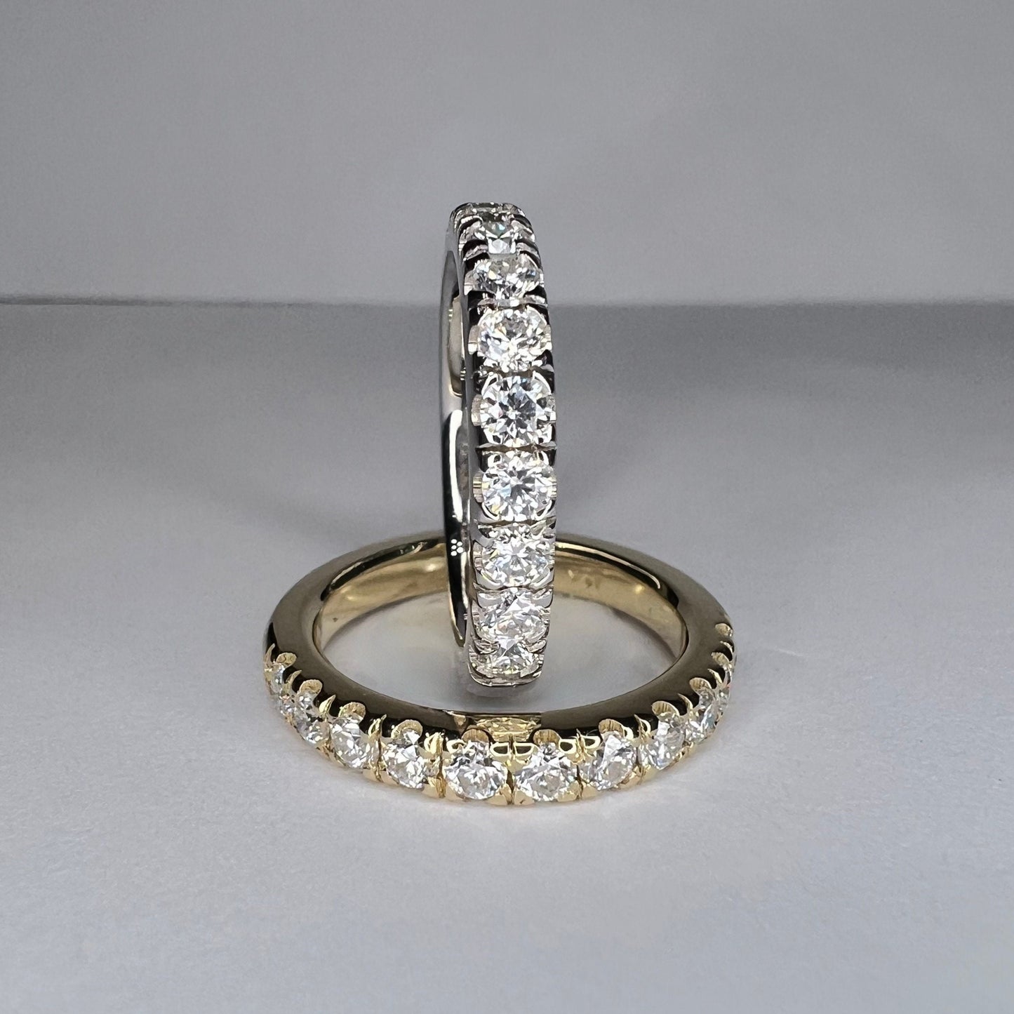 Moissanite stacking wedding band 14k white for yellow gold, dainty half eternity wedding band, matching eternity band stacking rings,  #7804