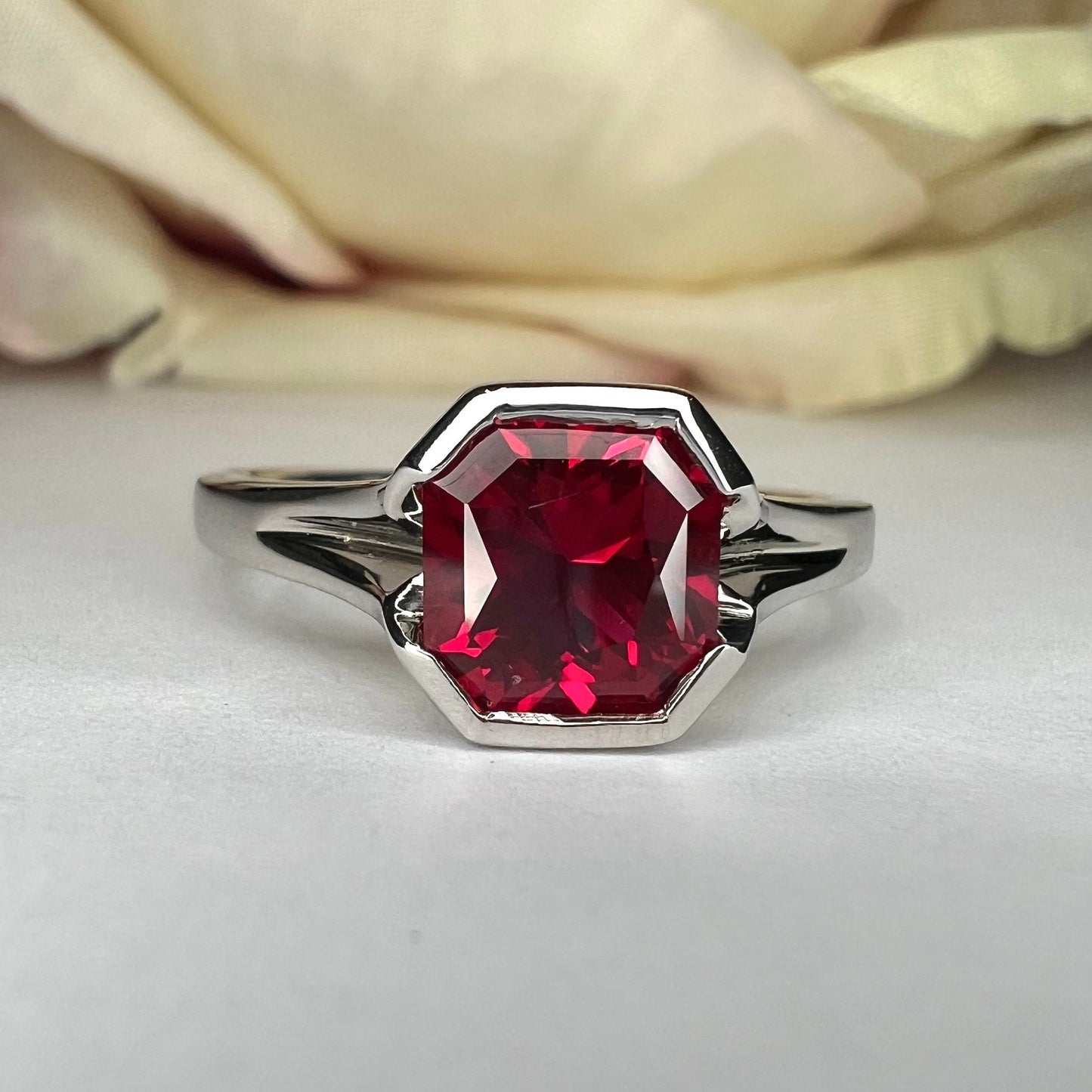 Ruby Ring Radiant Cut 14K Solid Gold For Women, #7173 Ruby Engagement Rings Solitaire, Single Stone Red Ruby Simple Setting Engagement Ring