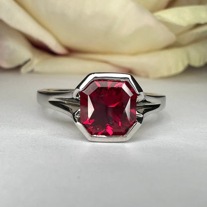 Ruby Ring Radiant Cut 14K Solid Gold For Women, #7173 Ruby Engagement Rings Solitaire, Single Stone Red Ruby Simple Setting Engagement Ring