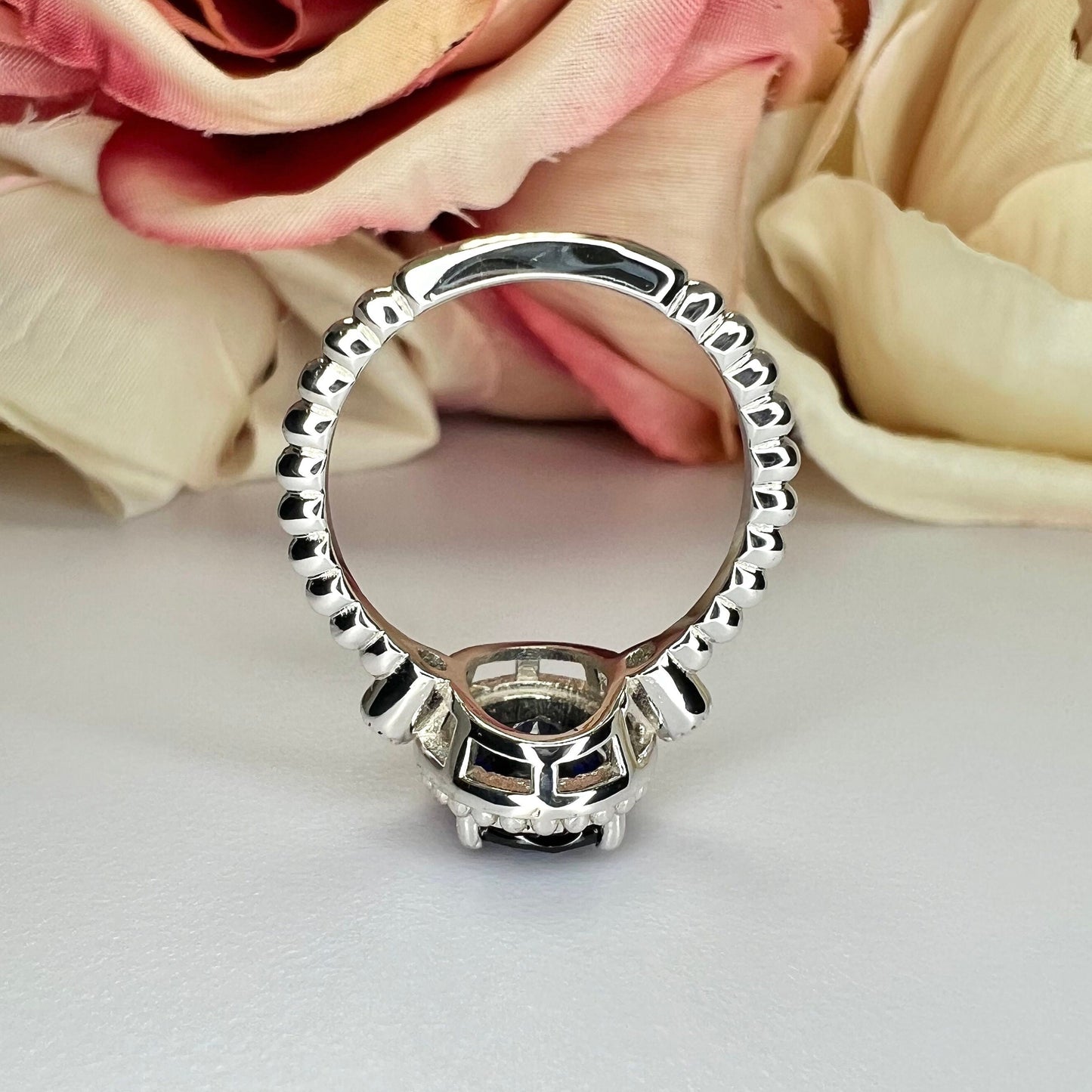 Sapphire Vintage Style Ring / Oval Blue Sapphire Ring / Unique Engagement Ring / Ladies Ring / 14k White Gold / #6167