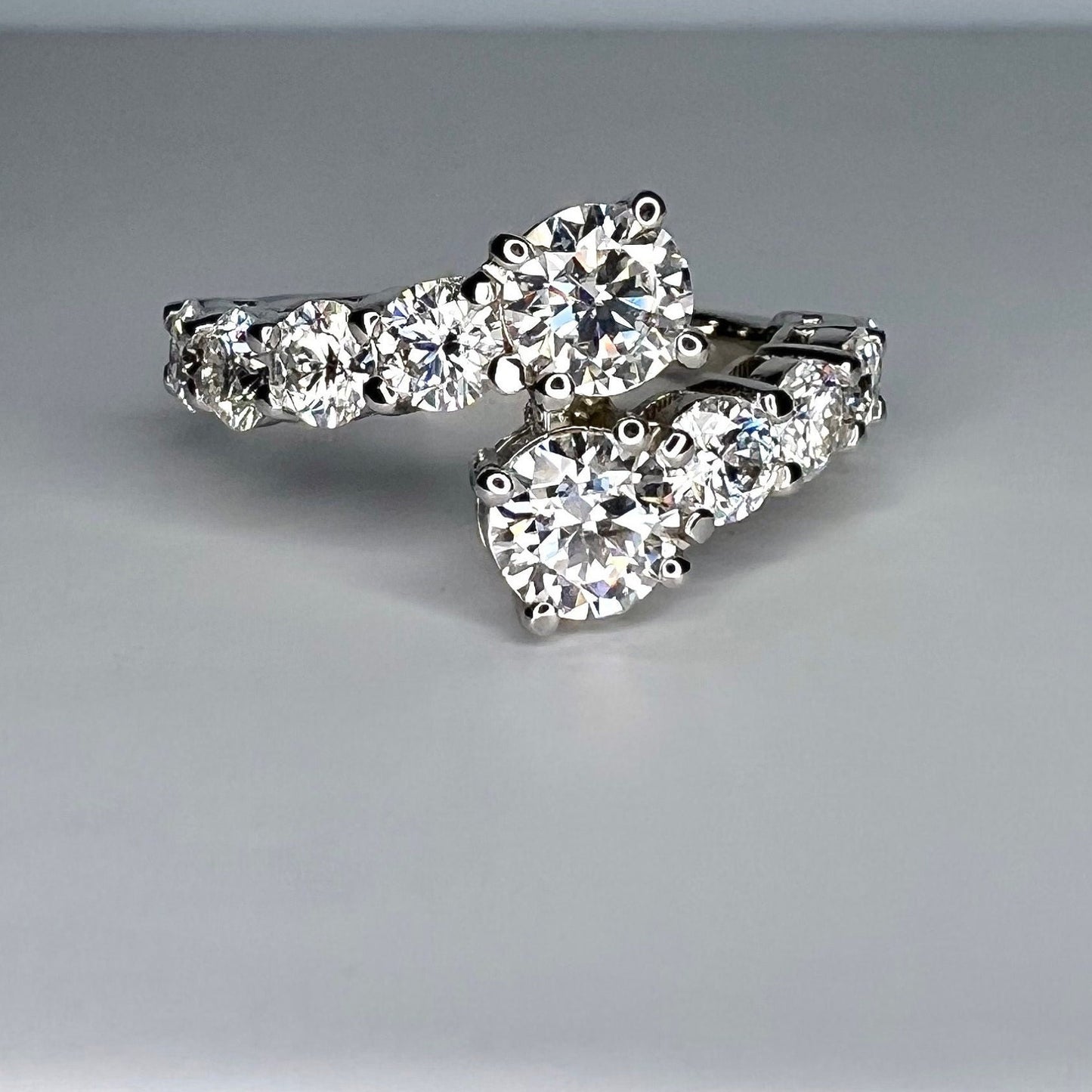 Toi Et Moi Bypass Ring White Gold Round Moissanite Bypass Ring For Women Dainty Ring Unique Promise Anniversary Bridal Wedding Ring, #7802