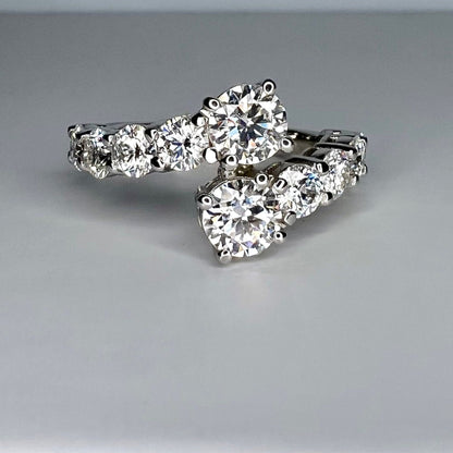 Toi Et Moi Bypass Ring White Gold Round Moissanite Bypass Ring For Women Dainty Ring Unique Promise Anniversary Bridal Wedding Ring, #7802