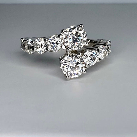 Toi Et Moi Bypass Ring White Gold Round Moissanite Bypass Ring For Women Dainty Ring Unique Promise Anniversary Bridal Wedding Ring, #7802