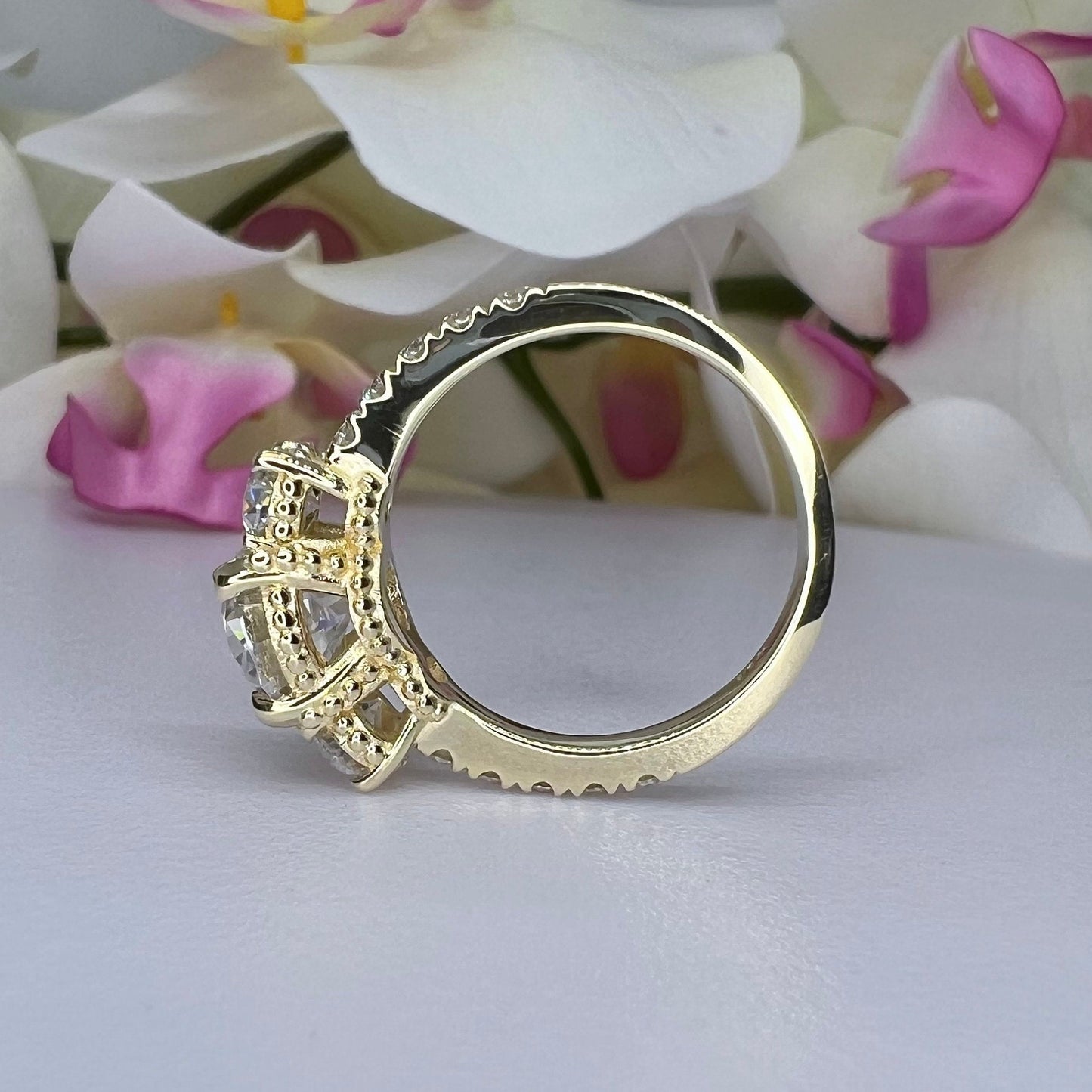 Oval Moissanite Engagement Rings 14K Solid White Gold, Three Stone Oval Engagement Ring For Women, Unique Vintage Oval Bridal Rings,  #7222