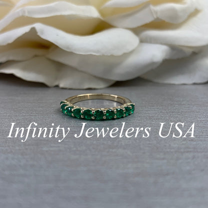 Half Eternity Emerald Wedding Band Yellow Gold Stacking Emerald Band For Women Dainty Wedding Promise Anniversary Half Eternity Band  #5532