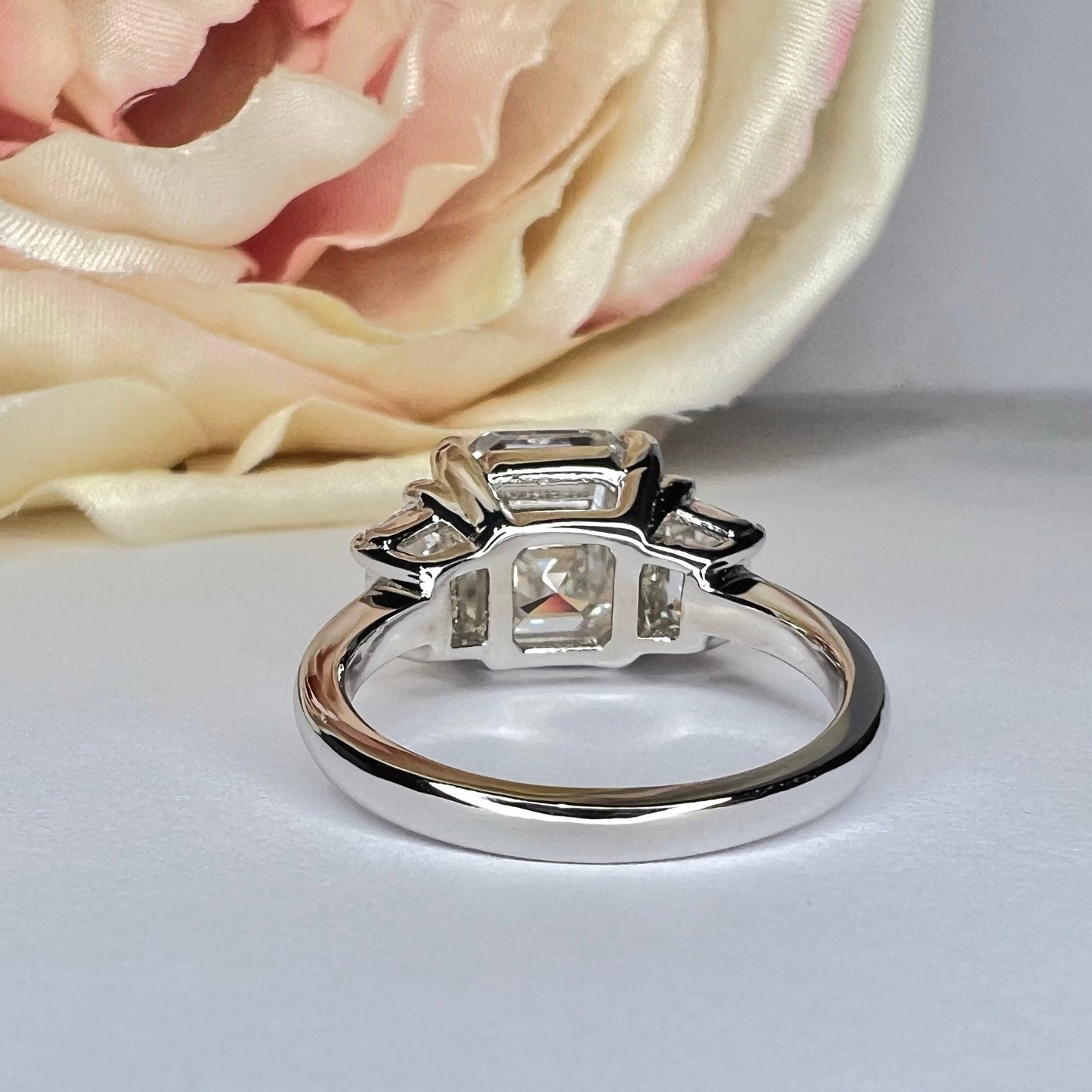 Moissanite Engagement Rings Asscher Cut Three Stone  14K Solid Gold Ring For Women, #7010 Vintage Unique Engagement Ring Bridal Promise Ring