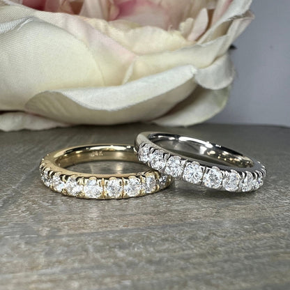 Moissanite stacking wedding band 14k white for yellow gold, dainty half eternity wedding band, matching eternity band stacking rings,  #7804