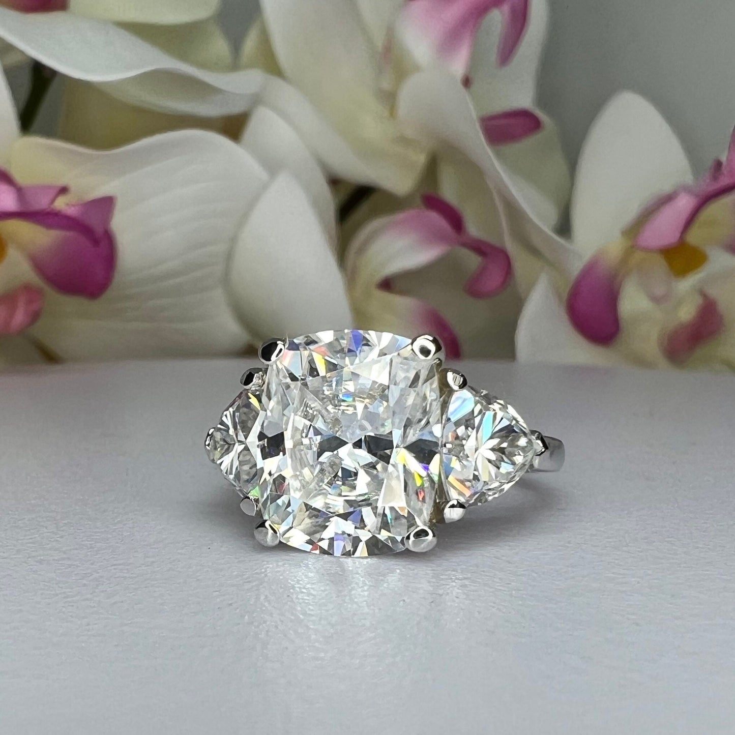 Moissanite Elongated Cushion Cut Engagement Ring, Elongated Cushion And Trillions Simulated Diamond Wedding Ring, 14k Gold Moissanite  #7011