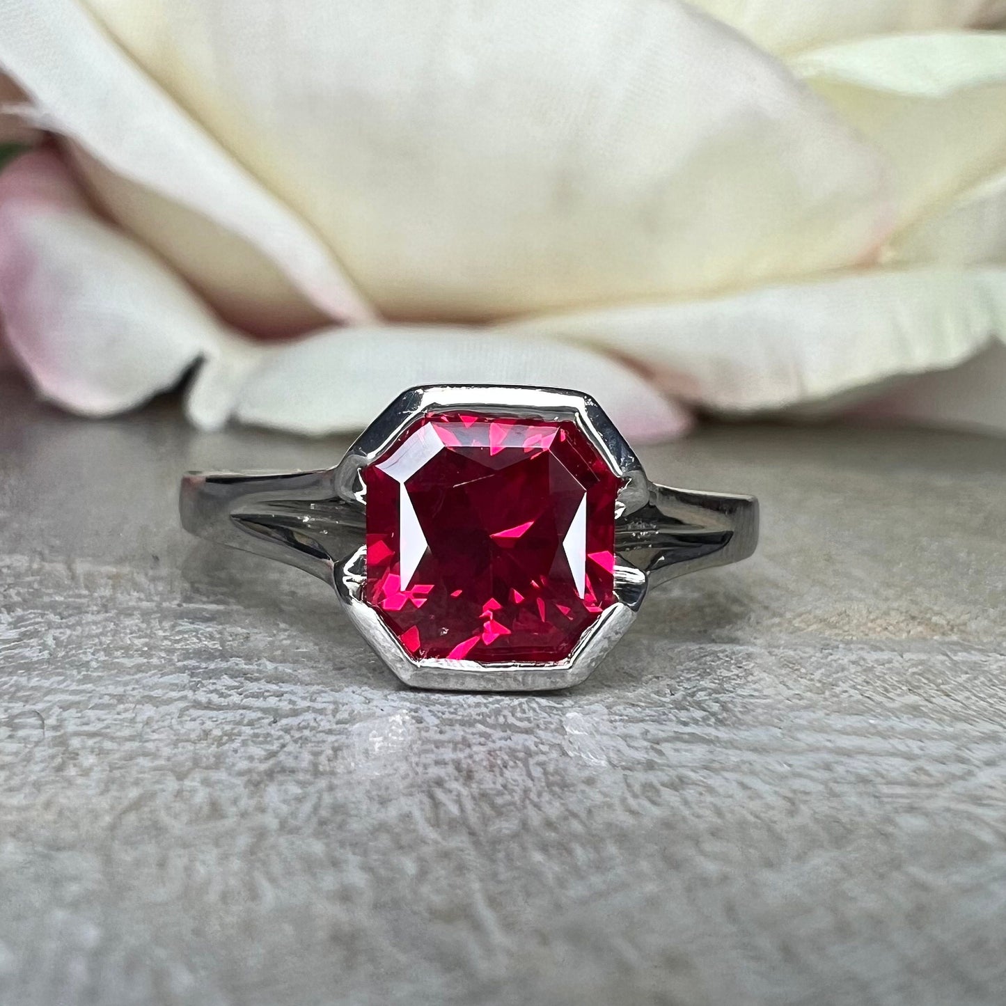 Ruby Ring Radiant Cut 14K Solid Gold For Women, #7173 Ruby Engagement Rings Solitaire, Single Stone Red Ruby Simple Setting Engagement Ring