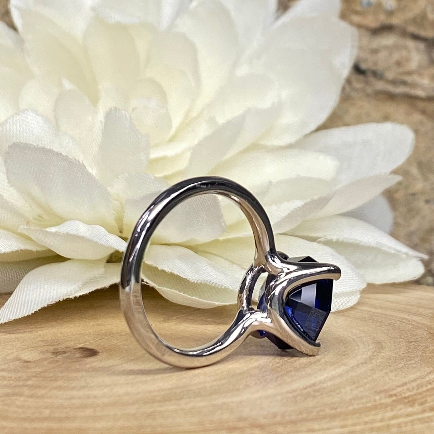Octagon Blue Sapphire Engagement Ring 14K Whit Gold Ladies Blue Sapphire Engagement Ring Unique Blue Sapphire Wedding Anniversary Ring  7292