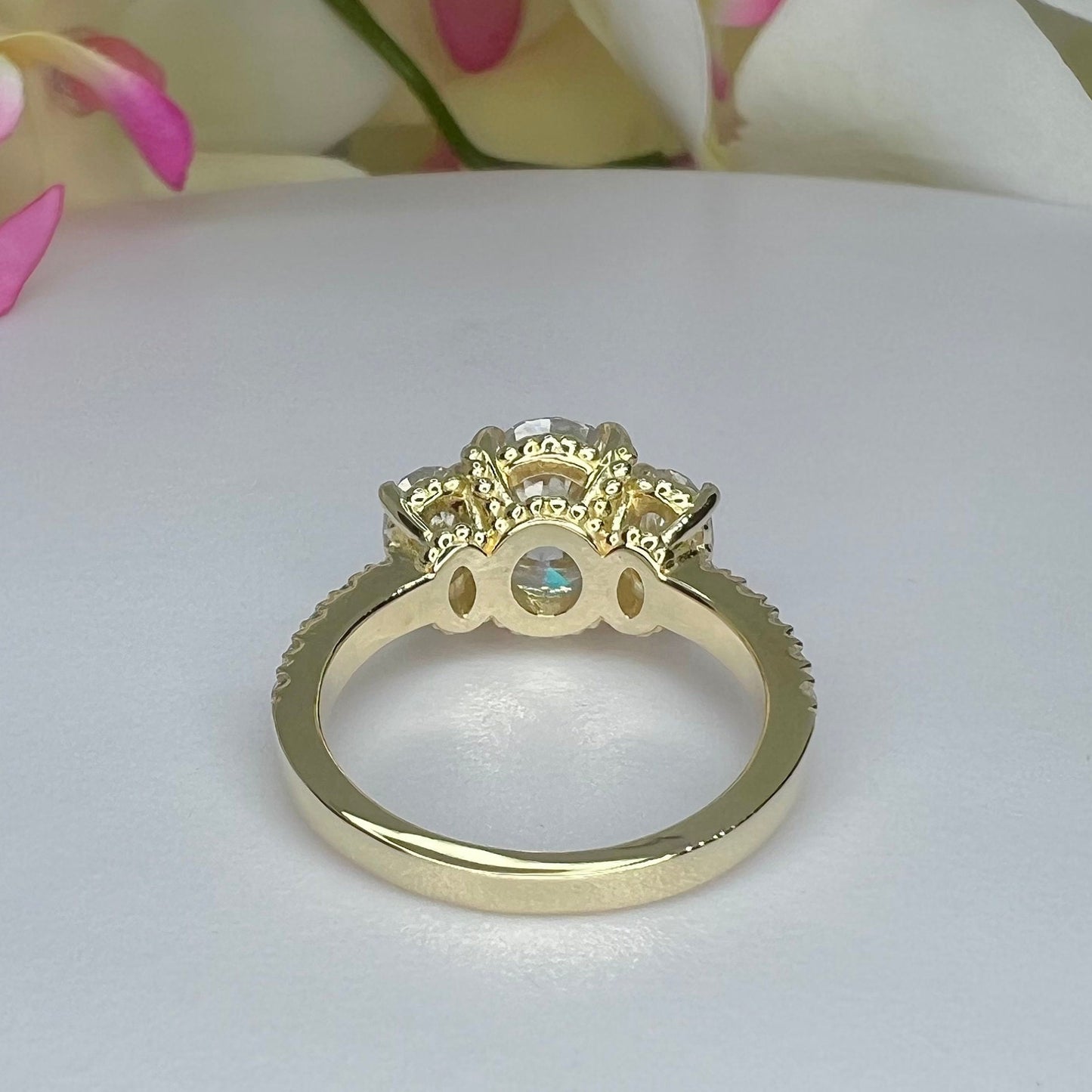 Oval Moissanite Engagement Rings 14K Solid White Gold, Three Stone Oval Engagement Ring For Women, Unique Vintage Oval Bridal Rings,  #7222
