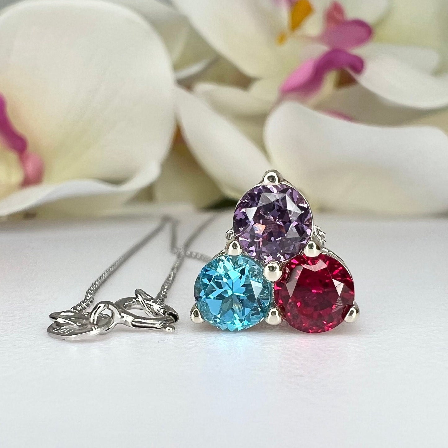Mothers Birthstone Necklace 14k White Gold, Family Necklace, Grandmothers Birthstone Necklace, Cluster Necklace, Gemstone Necklace,  #6769