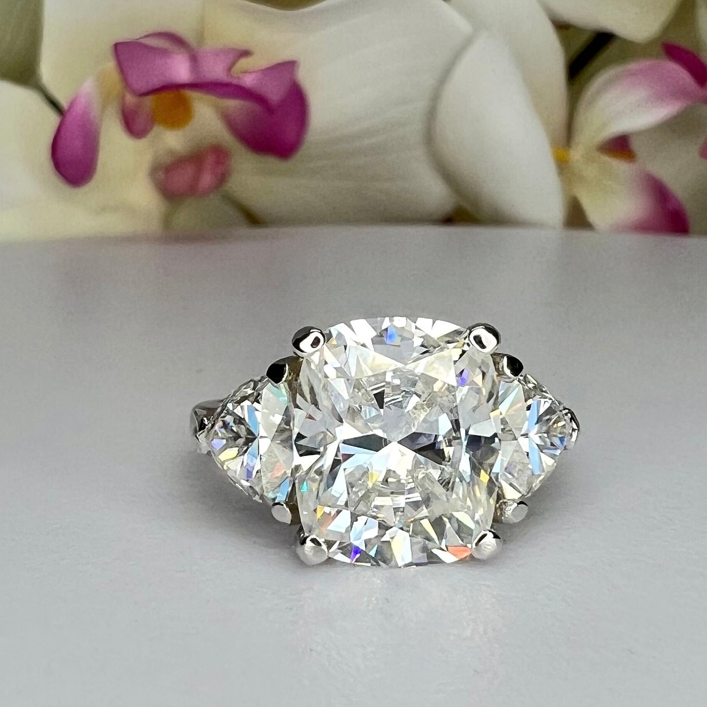 Moissanite Elongated Cushion Cut Engagement Ring, Elongated Cushion And Trillions Simulated Diamond Wedding Ring, 14k Gold Moissanite  #7011