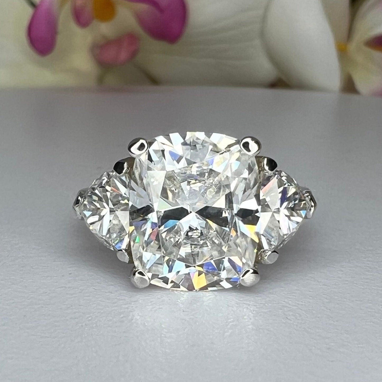 Moissanite Elongated Cushion Cut Engagement Ring, Elongated Cushion And Trillions Simulated Diamond Wedding Ring, 14k Gold Moissanite  #7011