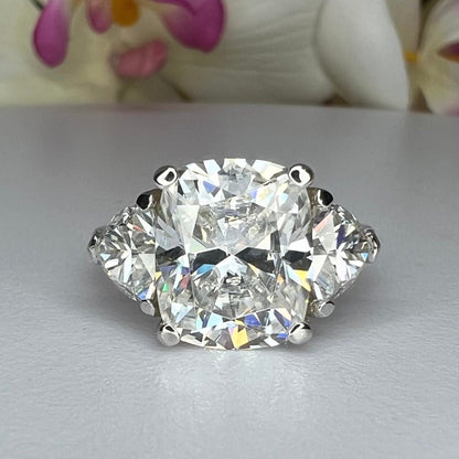 Moissanite Elongated Cushion Cut Engagement Ring, Elongated Cushion And Trillions Simulated Diamond Wedding Ring, 14k Gold Moissanite  #7011