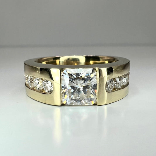 Mens Radiant Cut Moissanite Wedding Band White Gold, Classic Mans Wedding Band Comfort Fit, Mens Wedding Band White Gold Promise Ring, #7649
