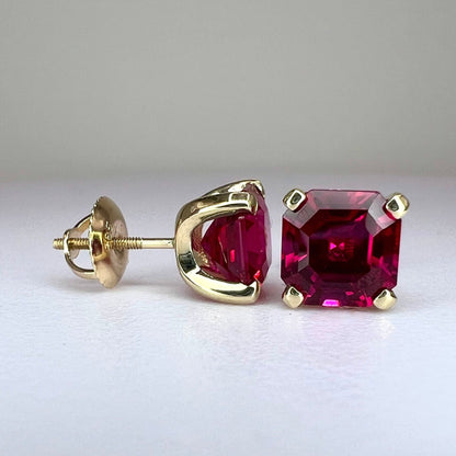 Asscher Cut Ruby Stud Earrings 14K White Gold, Stud Earrings Unisex Gold, Ruby Earrings Gold, Small Ruby Stud Earrings, Holiday Gift