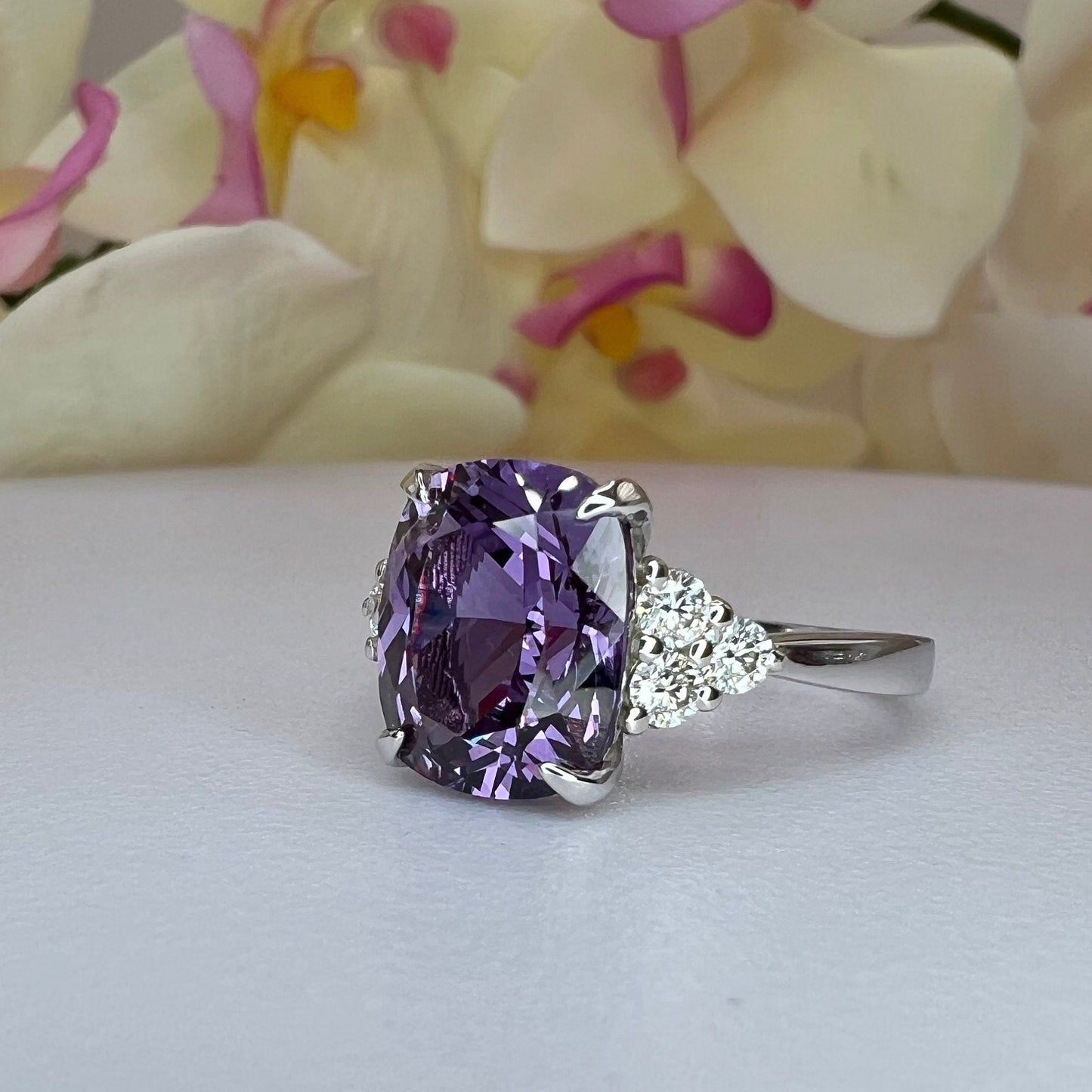 Alexandrite Engagement Ring, Moissanite Engagement Ring, Elongated Alexandrite And Moissanite Ring, June Birthstone, 14K White Gold