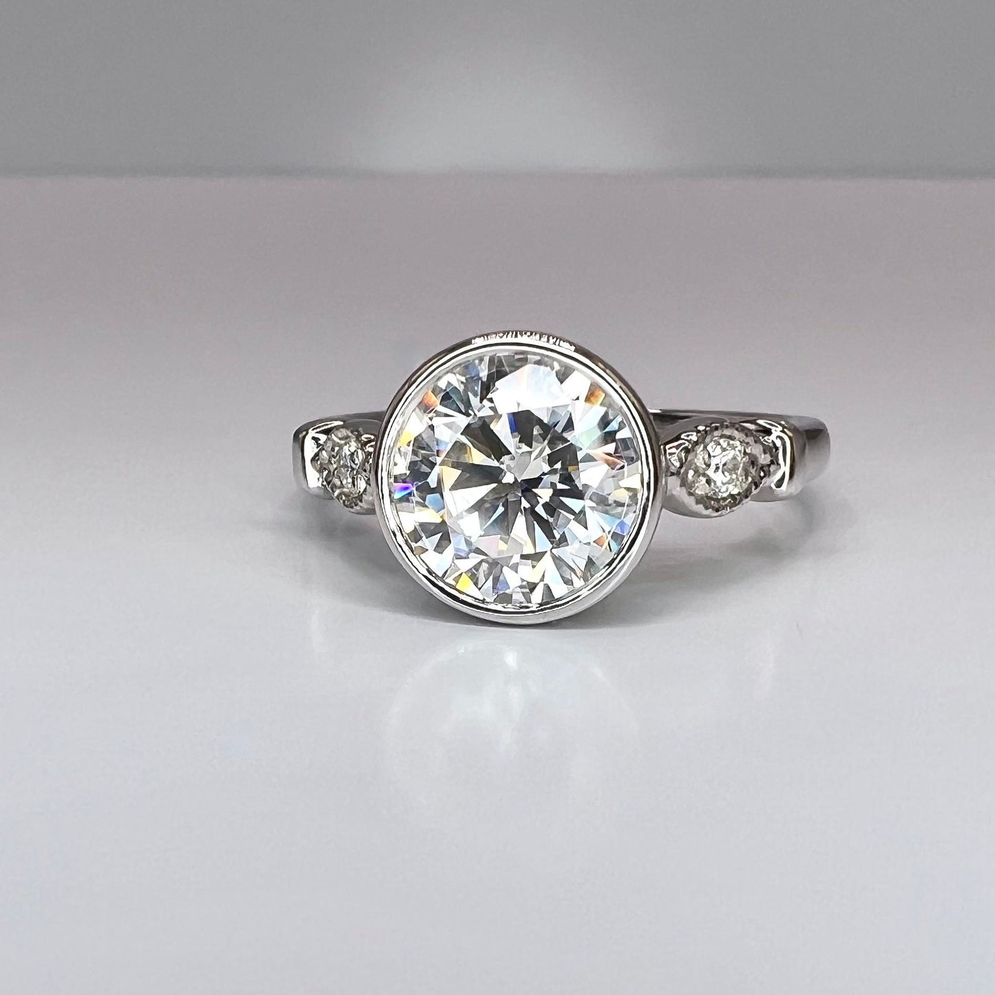 Round Cut Moissanite Engagement Rings 14K Solid Gold For Women, #7171 Bezel Set Vintage Unique Moissanite Ring, Wedding Diamond Bridal Ring