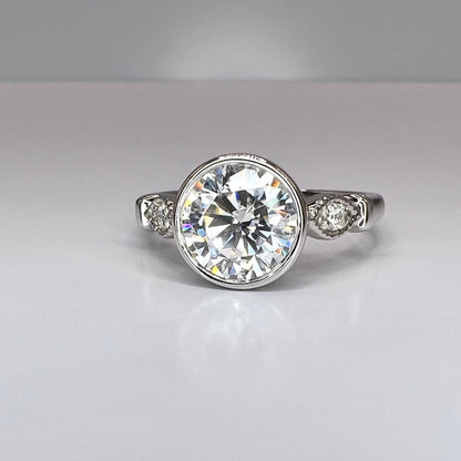 Round Cut Moissanite Engagement Rings 14K Solid Gold For Women, #7171 Bezel Set Vintage Unique Moissanite Ring, Wedding Diamond Bridal Ring