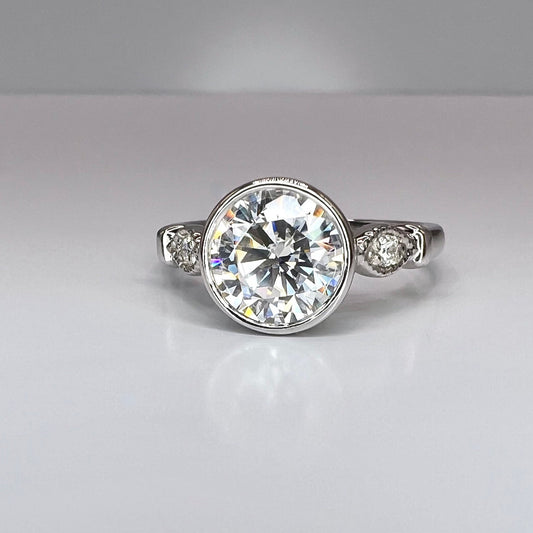 Round Cut Moissanite Engagement Rings 14K Solid Gold For Women, #7171 Bezel Set Vintage Unique Moissanite Ring, Wedding Diamond Bridal Ring