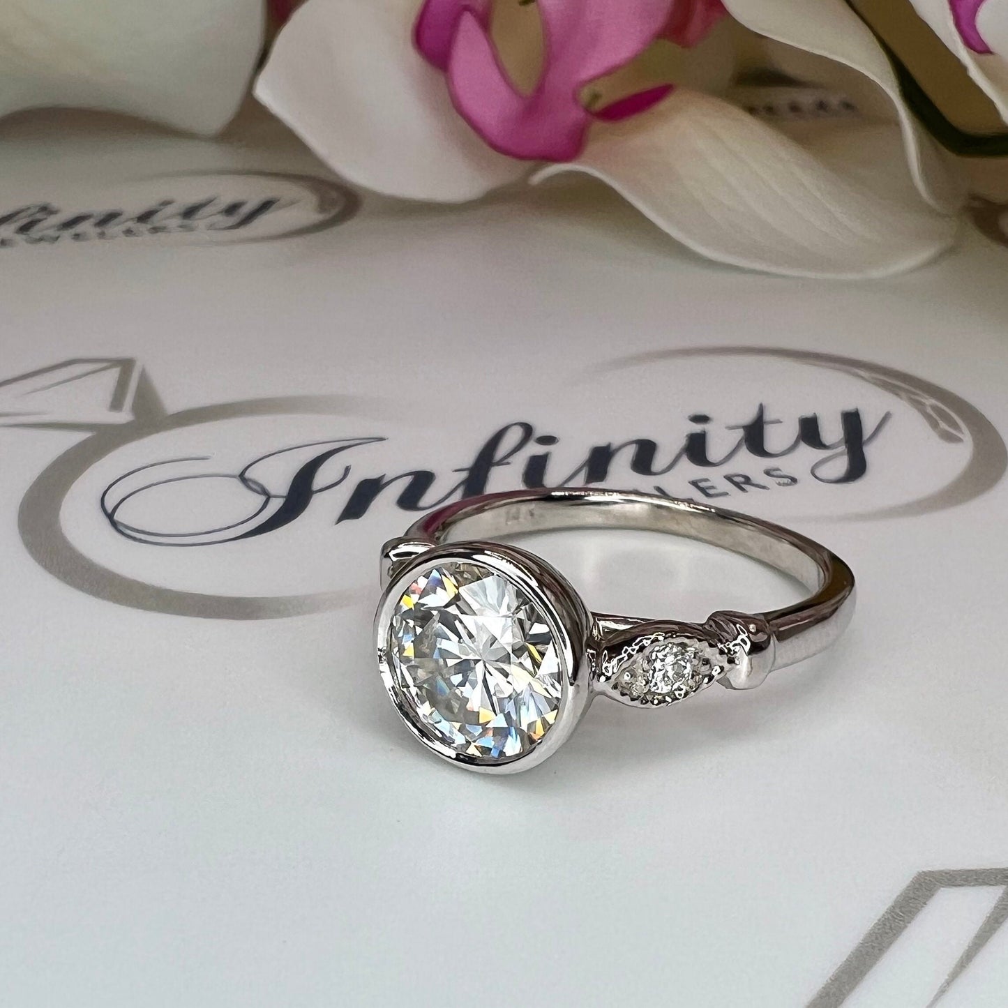 Round Cut Moissanite Engagement Rings 14K Solid Gold For Women, #7171 Bezel Set Vintage Unique Moissanite Ring, Wedding Diamond Bridal Ring