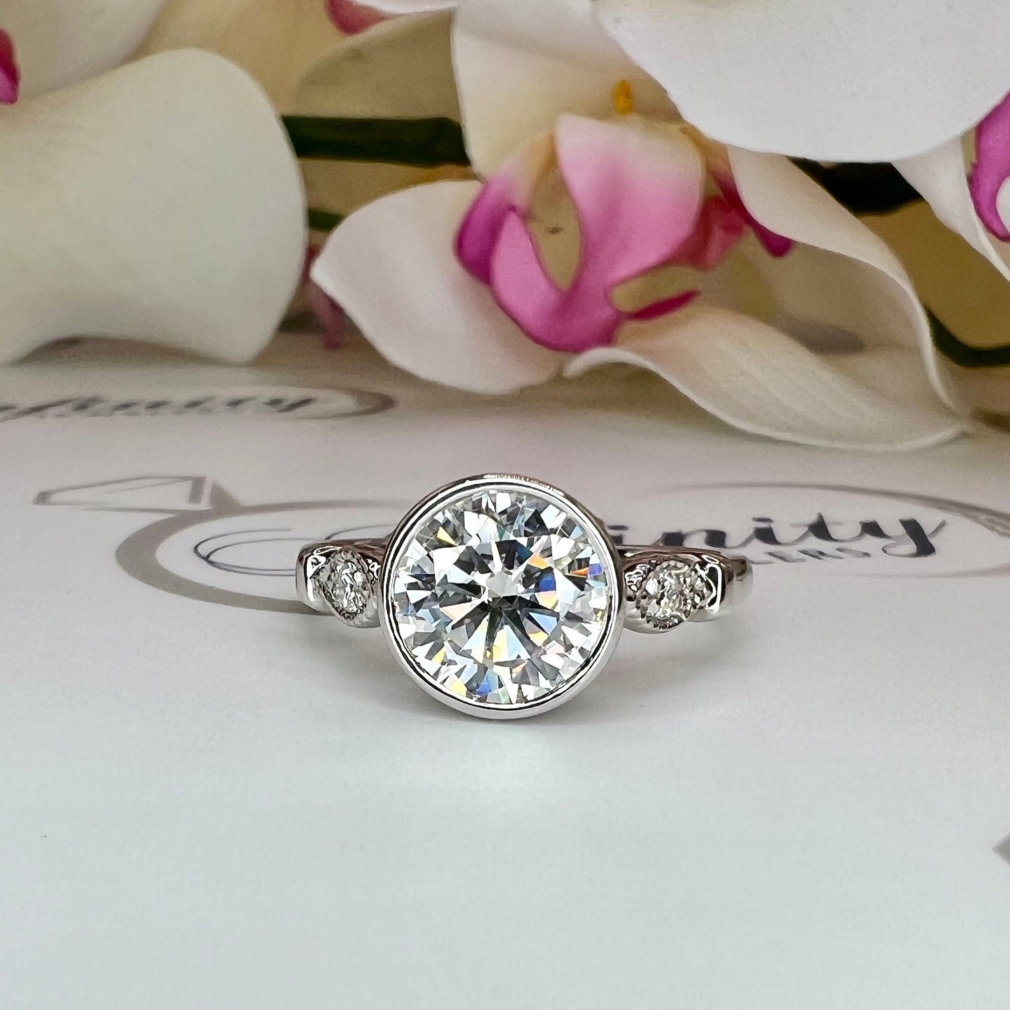 Round Cut Moissanite Engagement Rings 14K Solid Gold For Women, #7171 Bezel Set Vintage Unique Moissanite Ring, Wedding Diamond Bridal Ring