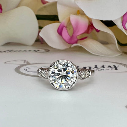 Round Cut Moissanite Engagement Rings 14K Solid Gold For Women, #7171 Bezel Set Vintage Unique Moissanite Ring, Wedding Diamond Bridal Ring