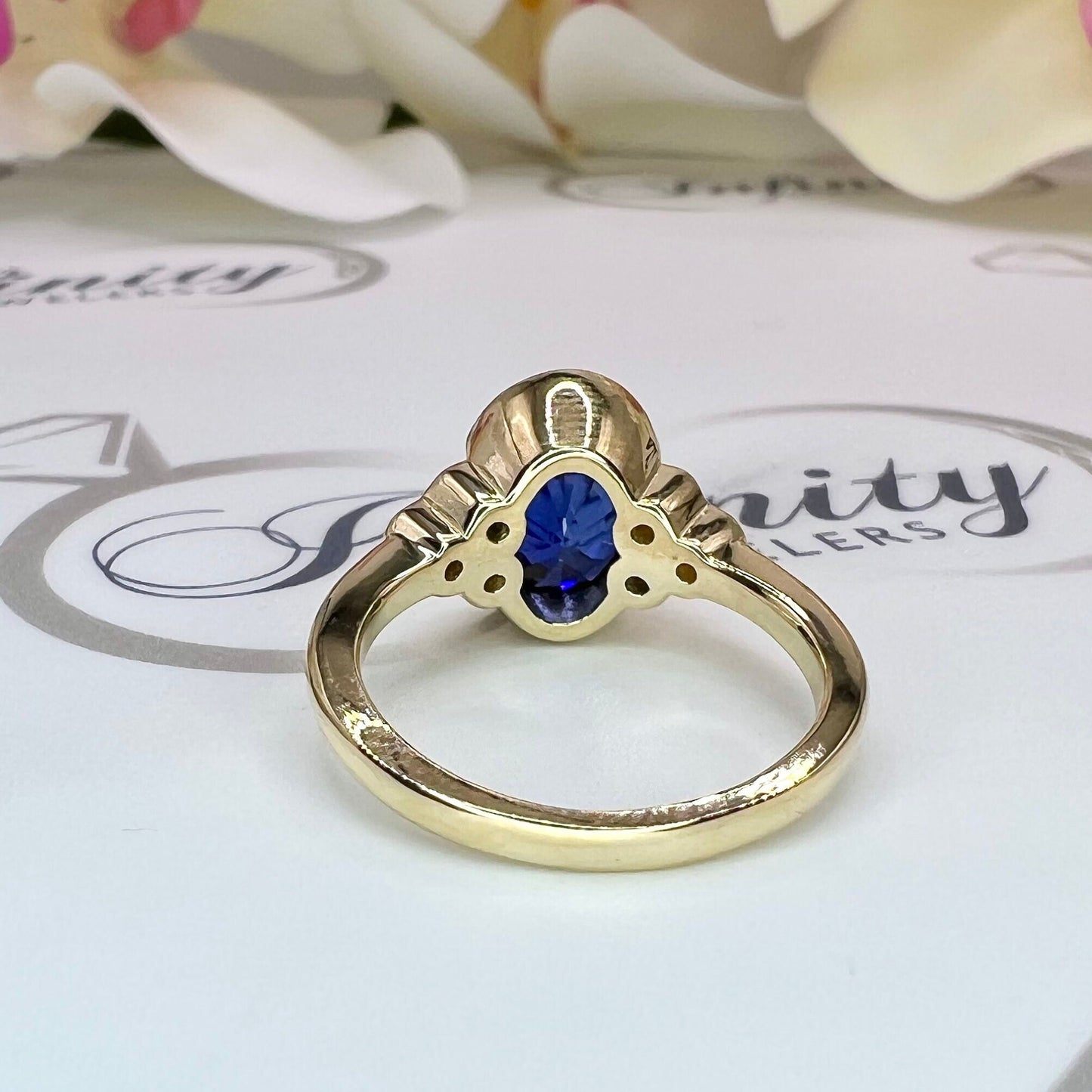 Oval  blue sapphire with round diamond accents engagement ring, 2.20ctw, 14k white gold #6069