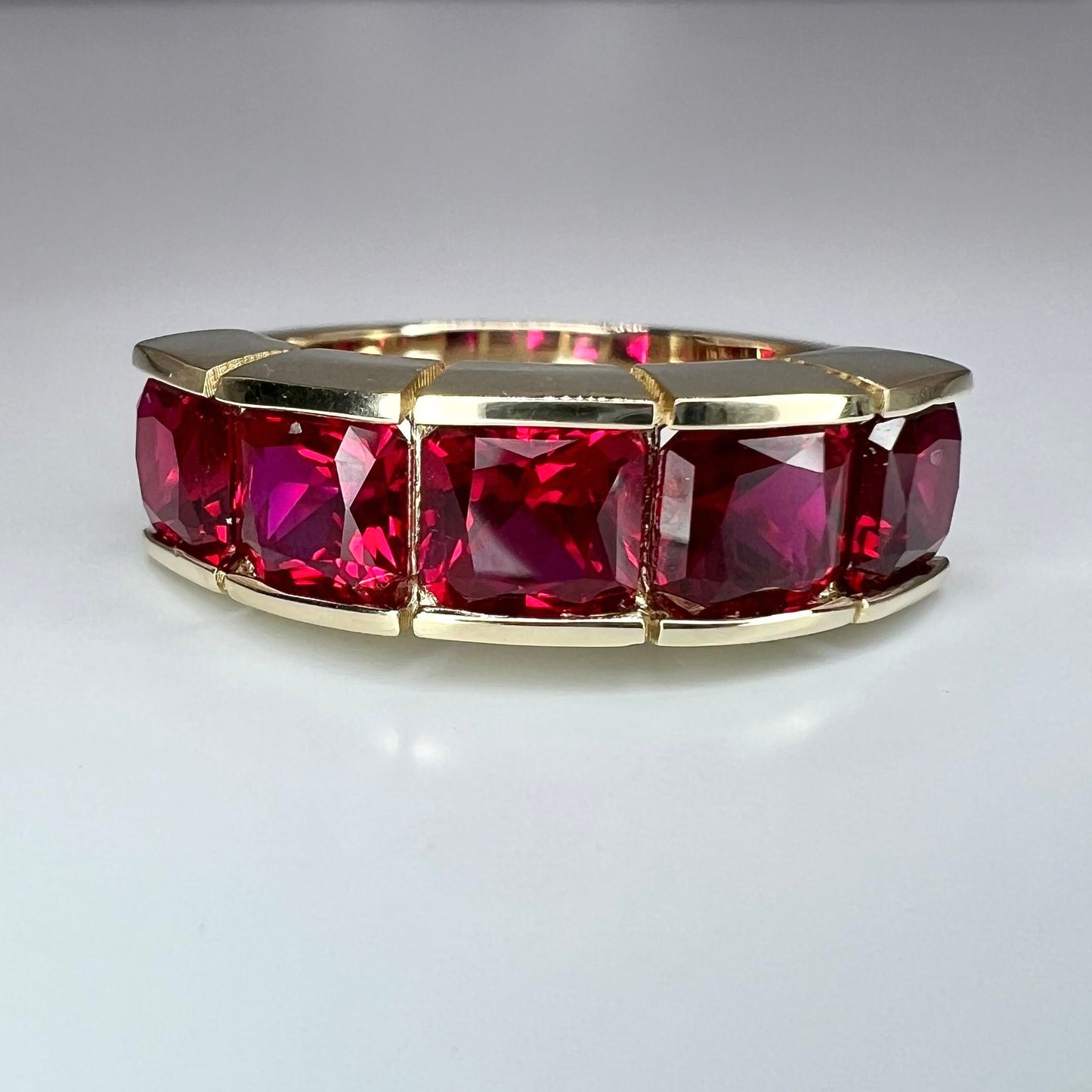 Ruby wedding band 14k solid gold radiant cut ruby stacking anniversary band July birthstone simple women's wedding, half eternity band #7859