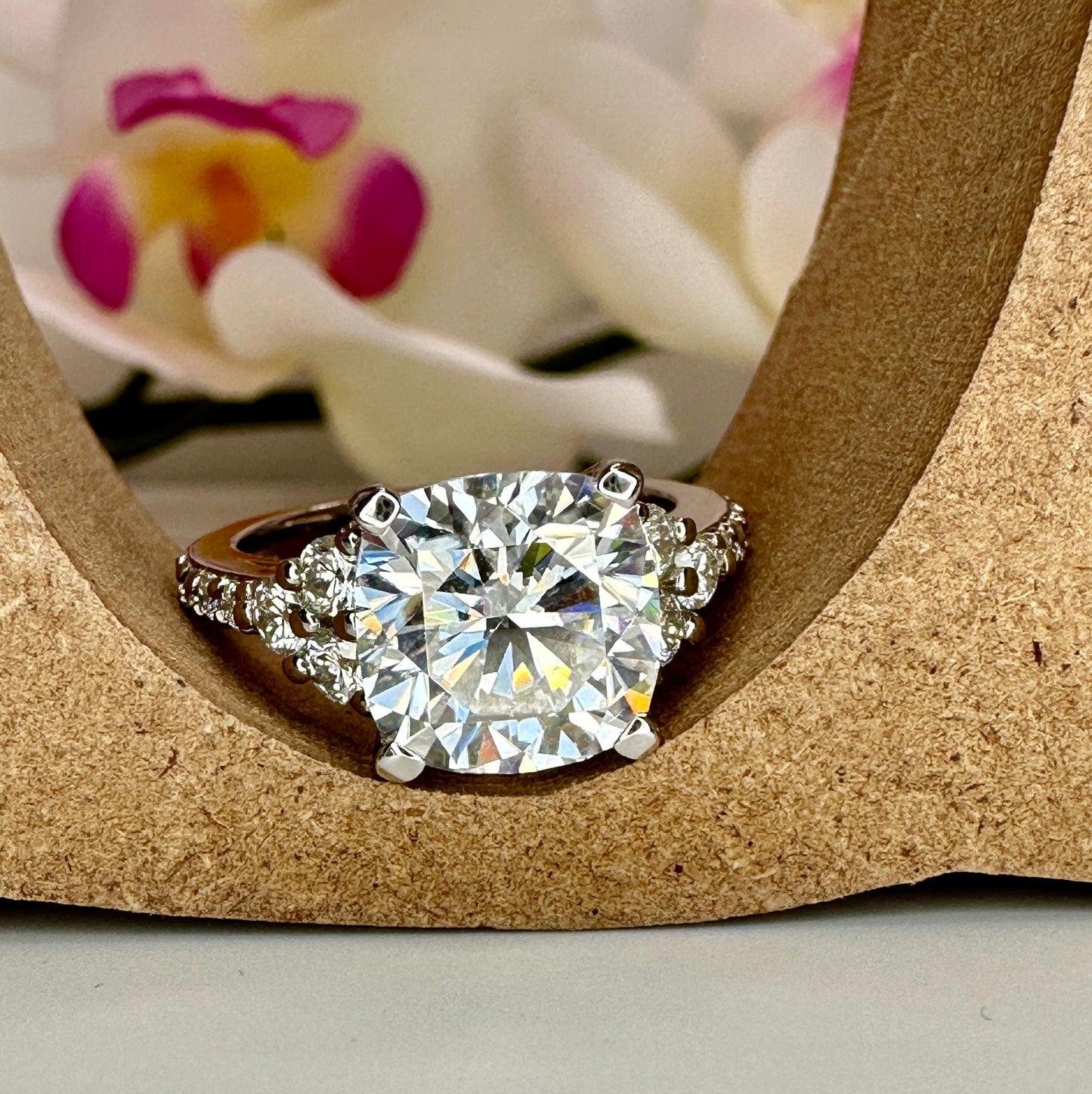 Cushion Cut Moissanite engagement ring 14K solid gold, Unique moissanite cluster wedding ring women, moissanite wedding solitaire ring #7021