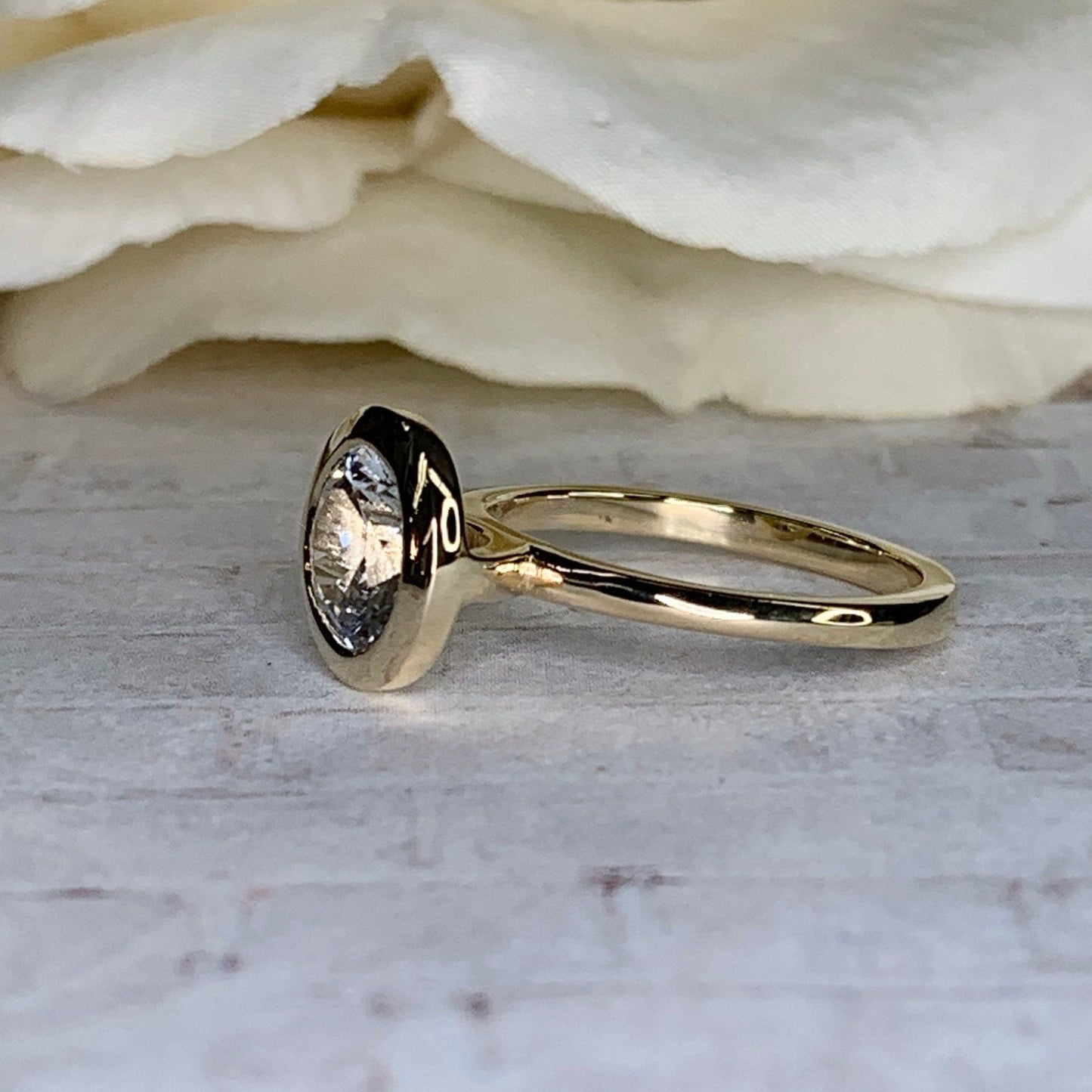 Moissanite Round Bezel Set Engagement Ring, Round Moissanite Solitaire Engagement Ring, 14k Gold Moissanite Bezel Set Wedding Ring, #6950