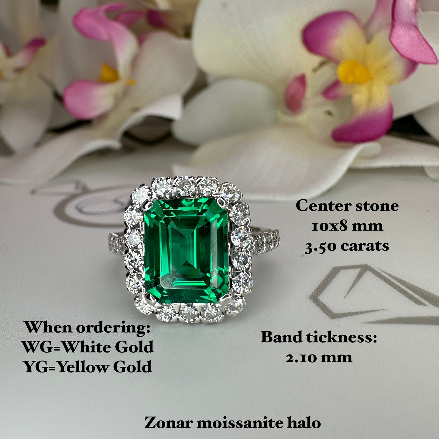 Emerald cut emerald with moissanite halo engagement ring 14k solid gold, unique vintage green emerald ring, May birthstone ring ladies #6081