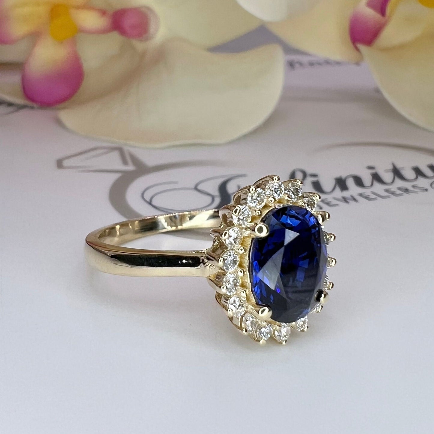 Oval Cut Blue Sapphire And Diamond Engagement Ring, 14k Gold Blue Sapphire With Diamond Halo Wedding Ring, September Birthstone Ring  #6236