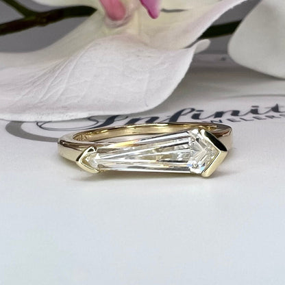Elongated Kite Shape Unique Moissanite Ring Yellow Gold Dainty Stacking Moissanite Ring  Women Unique Kite Shape Sideways Dainty Ring  #7418